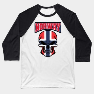 NORWAY FLAG IN A SKULL EMBLEM Baseball T-Shirt